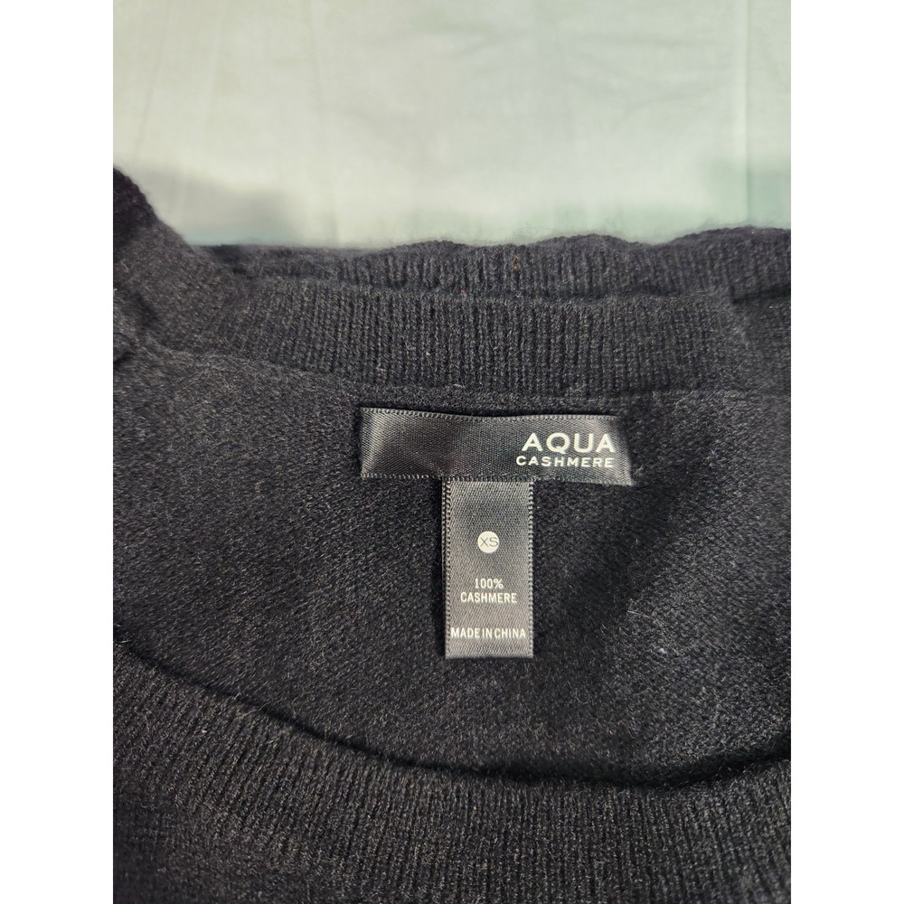 Aqua Cashmere Women's 100% Cashmere Black Sweater Mini Puff Long Sleeve Small S - Picture 7 of 7